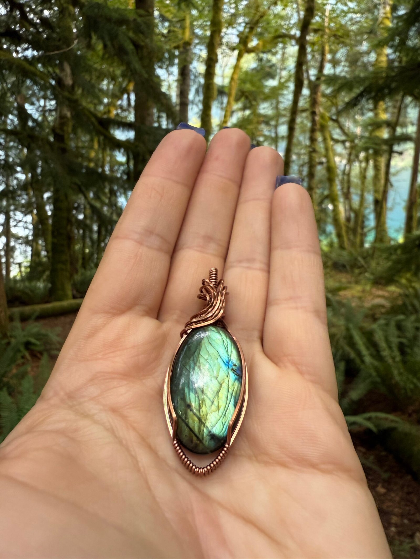 Labradorite Copper Wrapped Pendant – Inspired by the Hoh Rainforest