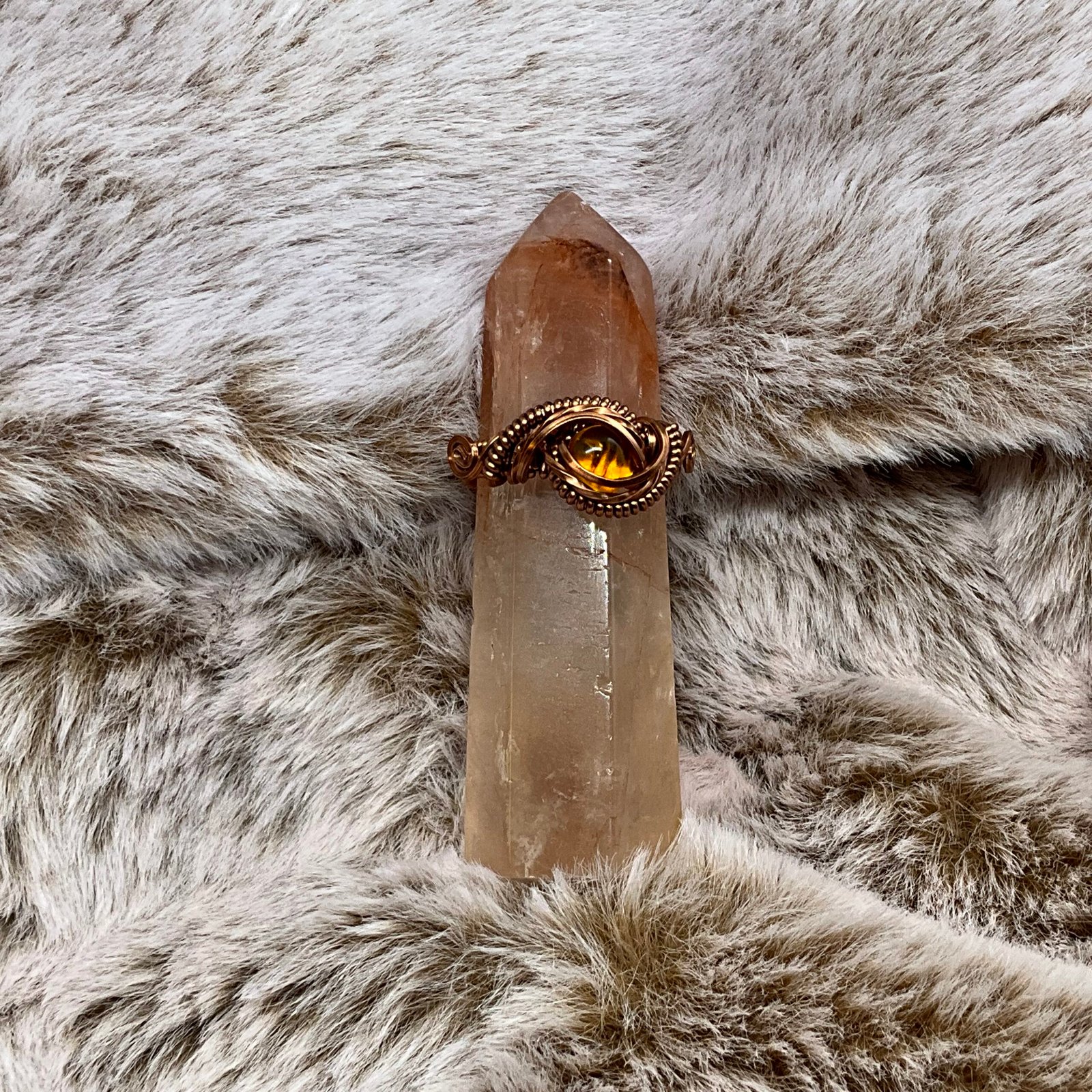 Amber Antiqued Copper Wire Ring Size 6