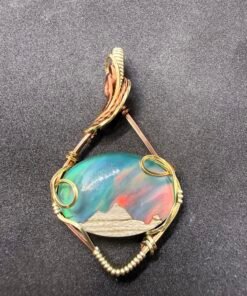 Alternative view of Celestial Peaks: Opal & Mixed Metal Wire-Wrapped Pendant